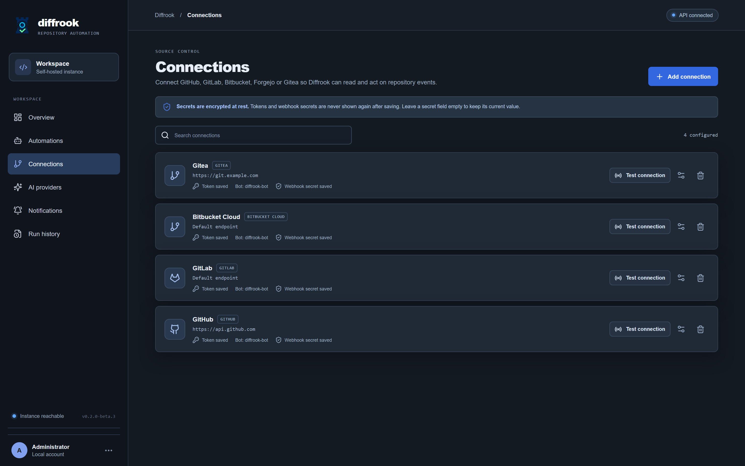 Diffrook code host connections